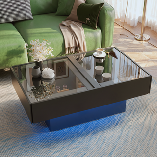 Sunvega Modern Swivel Square Coffee Table with Rotatable Top and Two Drawers
