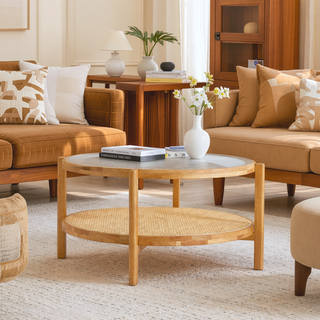 Sunvega Chinese Style White Solid Wood and Imitation Rattan Rectangular Coffee Table