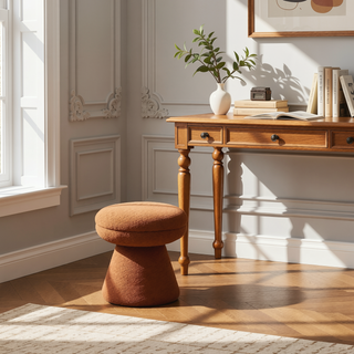 Sunvega Green Contemporary Accent Stool with Mushroom Shape Design and Teddy Fabric