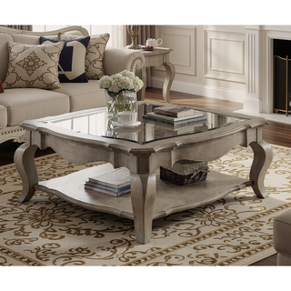 Sunvega Antique Taupe Finish Wooden Dining Table with Scrolled Apron