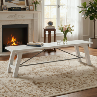 Sunvega Country-Inspired Solid Wood Dining Table with Metal Stretchers Seats 6