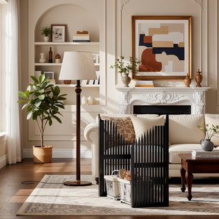 Sunvega Solid Wood 2-Seats Entryway Bench with Grille Details for Living Room