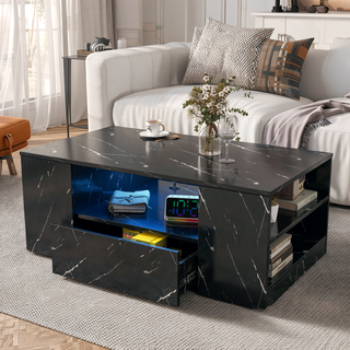Sunvega Modern Swivel Square Coffee Table with Rotatable Top and Two Drawers