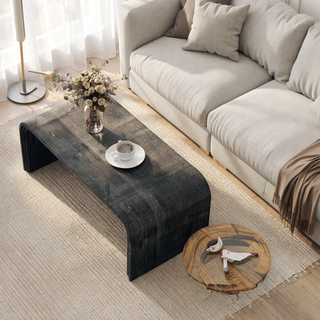 Sunvega Retro Minimalist Curved Sideboard with Gold Handles and Adjustable Shelves for Living Room