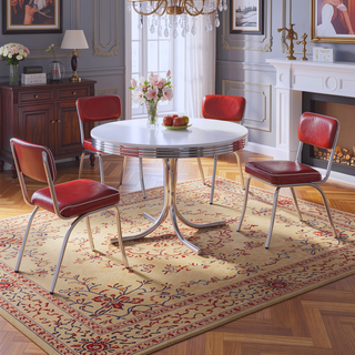 Sunvega White and Chrome Oval Dining Table with Sturdy Retro Base for Elegant Dining