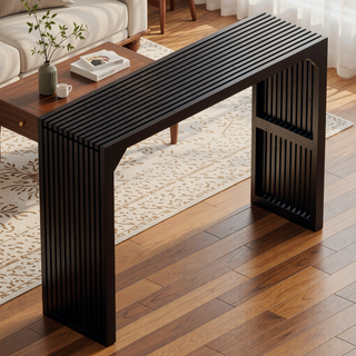 Sunvega Solid Wood 2-Seats Entryway Bench with Grille Details for Living Room