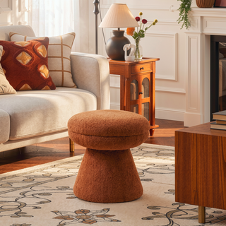 Sunvega Green Contemporary Accent Stool with Mushroom Shape Design and Teddy Fabric