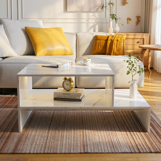 Sunvega Modern Swivel Square Coffee Table with Rotatable Top and Two Drawers