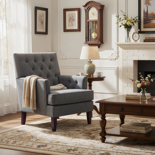 Sunvega Track Arm Club Chair with Expresso Legs and Silver Nailheads
