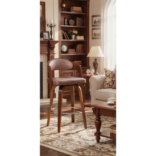 Sunvega Medieval Retro Golden 27-Inch Swivel Barstool with Black Leather Seat