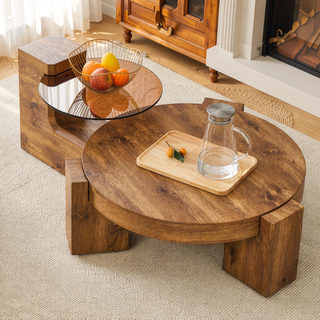 Sunvega Detachable Double-Decker Coffee Table with Anti-Collision Design and MDF Material