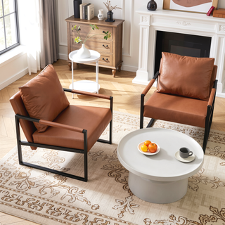 Sunvega Modern Minimalist PU Leather and Metal Frame Sofa Chair for Living Room