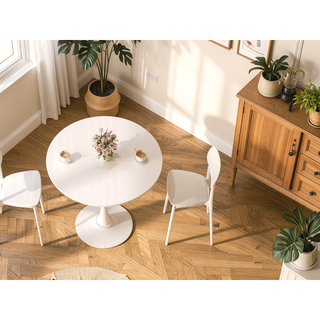 Sunvega Modern Round Dining Table with MDF Top and Sturdy Steel Base for Kitchen