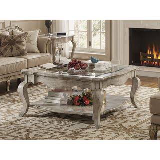 Sunvega Antique Taupe Finish Wooden Dining Table with Scrolled Apron