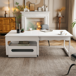 Sunvega Modern Swivel Square Coffee Table with Rotatable Top and Two Drawers