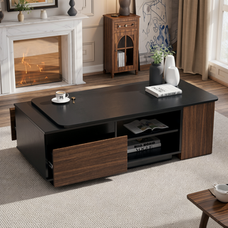 Sunvega Modern Swivel Square Coffee Table with Rotatable Top and Two Drawers