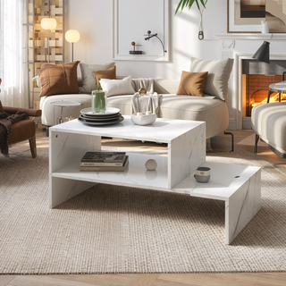 Sunvega Modern Swivel Square Coffee Table with Rotatable Top and Two Drawers