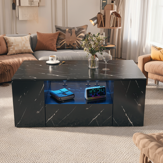 Sunvega Modern Swivel Square Coffee Table with Rotatable Top and Two Drawers
