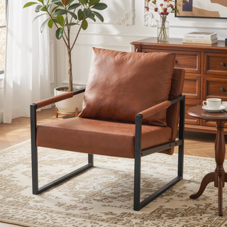 Sunvega Modern Minimalist PU Leather and Metal Frame Sofa Chair for Living Room