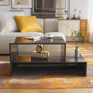 Sunvega Modern Swivel Square Coffee Table with Rotatable Top and Two Drawers