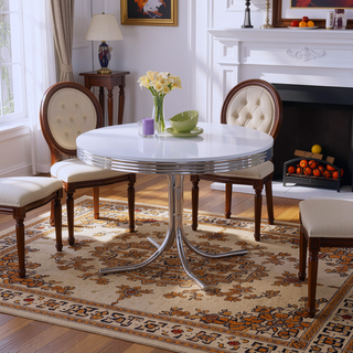 Sunvega White and Chrome Oval Dining Table with Sturdy Retro Base for Elegant Dining