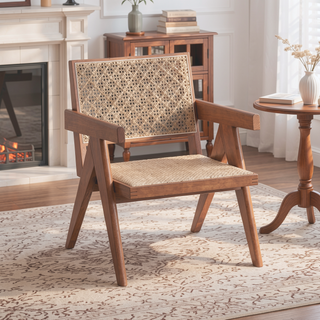 Sunvega Mid-Century Modern Rattan Bench with Natural Finish for Kitchen Dining