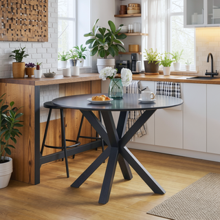 Sunvega Mid-century Dining Table for 4-6 People With Round MDF Top