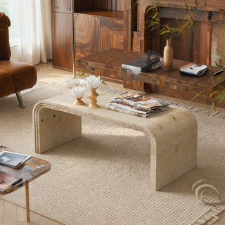 Sunvega Retro Minimalist Curved Sideboard with Gold Handles and Adjustable Shelves for Living Room