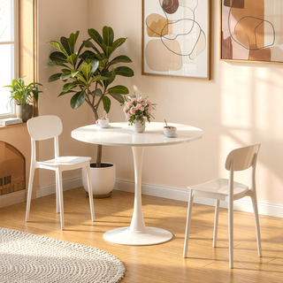 Sunvega Modern Round Dining Table with MDF Top and Sturdy Steel Base for Kitchen