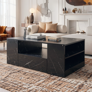 Sunvega Modern Swivel Square Coffee Table with Rotatable Top and Two Drawers
