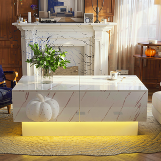 Sunvega Modern Swivel Square Coffee Table with Rotatable Top and Two Drawers