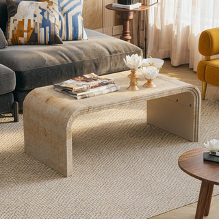 Sunvega Retro Minimalist Curved Sideboard with Gold Handles and Adjustable Shelves for Living Room