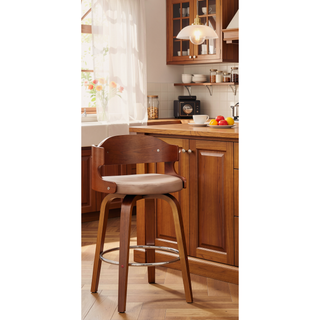 Sunvega Medieval Retro Golden 27-Inch Swivel Barstool with Black Leather Seat