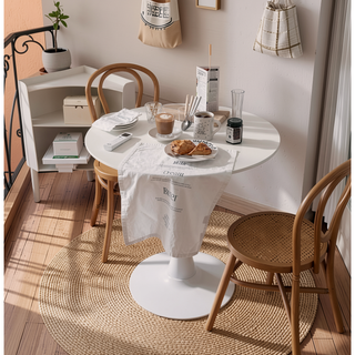 Sunvega Modern Round Dining Table with MDF Top and Sturdy Steel Base for Kitchen