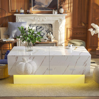 Sunvega Modern Swivel Square Coffee Table with Rotatable Top and Two Drawers