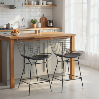 Sunvega Set of Two Polished Chrome Frame PU Leather Bar Stools with Fire-Resistant Upholstery