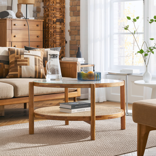 Sunvega Chinese Style White Solid Wood and Imitation Rattan Rectangular Coffee Table