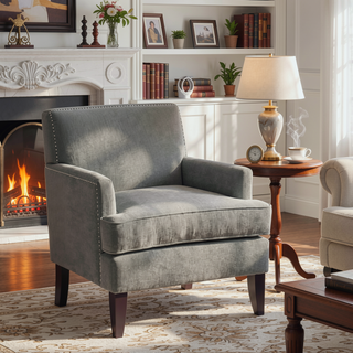 Sunvega Track Arm Club Chair with Expresso Legs and Silver Nailheads