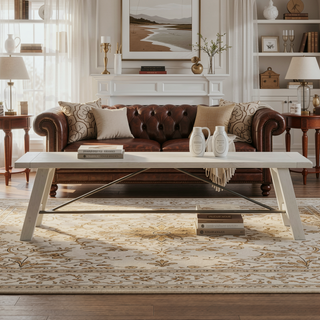 Sunvega Country-Inspired Solid Wood Dining Table with Metal Stretchers Seats 6