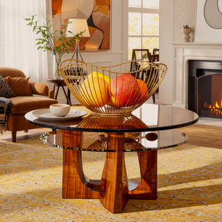 Sunvega Detachable Double-Decker Coffee Table with Anti-Collision Design and MDF Material