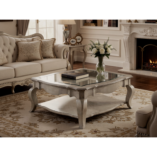 Sunvega Antique Taupe Finish Wooden Dining Table with Scrolled Apron