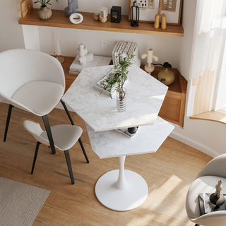 Sunvega Modern Octagonal Coffee Table with Printed Black Marble Top and Metal Base