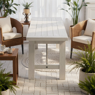 Sunvega Country-Inspired Solid Wood Dining Table with Metal Stretchers Seats 6