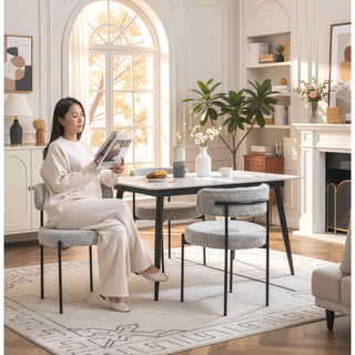 Sunvega Modern Round Boucle Dining Chairs with Textured Upholstery, Set of 2 White