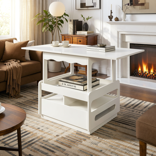 Sunvega Modern Swivel Square Coffee Table with Rotatable Top and Two Drawers
