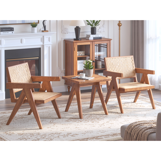 Sunvega Mid-Century Modern Rattan Bench with Natural Finish for Kitchen Dining