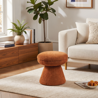 Sunvega Green Contemporary Accent Stool with Mushroom Shape Design and Teddy Fabric