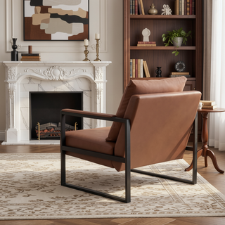 Sunvega Modern Minimalist PU Leather and Metal Frame Sofa Chair for Living Room