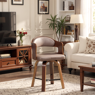 Sunvega Medieval Retro Golden 27-Inch Swivel Barstool with Black Leather Seat