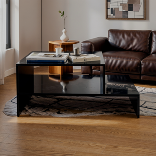 Sunvega Modern Swivel Square Coffee Table with Rotatable Top and Two Drawers